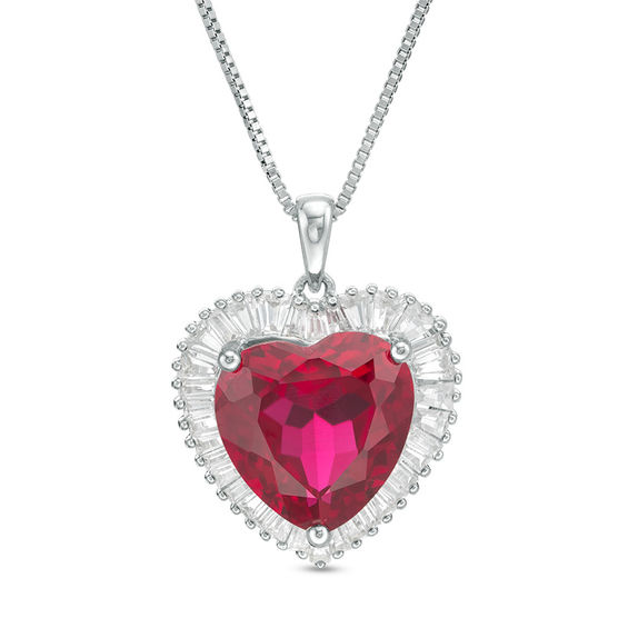 12.0mm Heart-Shaped Lab-Created Ruby and White Sapphire Frame Pendant in Sterling Silver