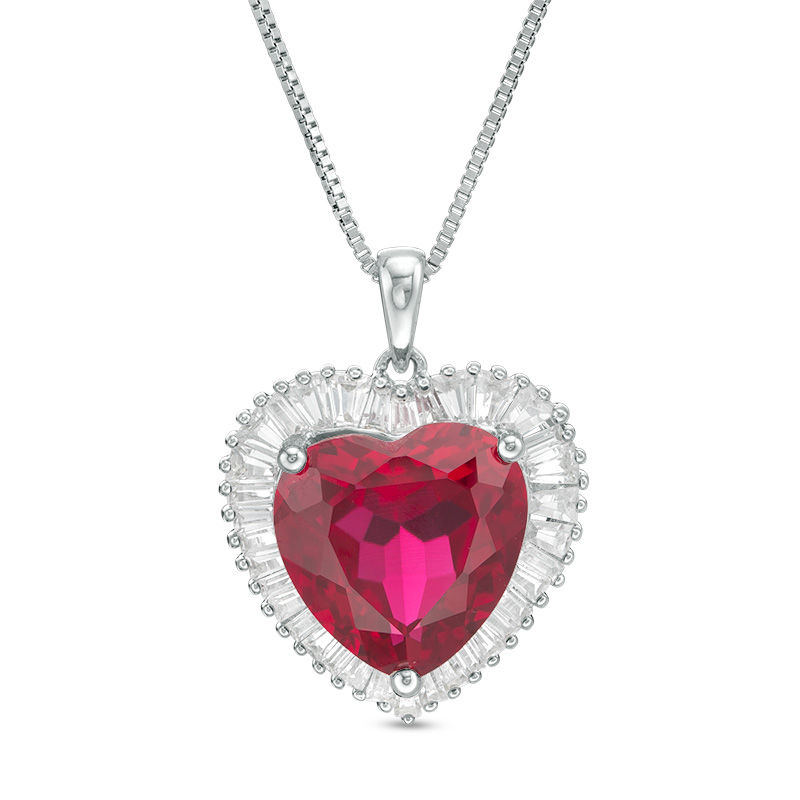 12.0mm Heart-Shaped Lab-Created Ruby and White Sapphire Frame Pendant in Sterling Silver|Peoples Jewellers