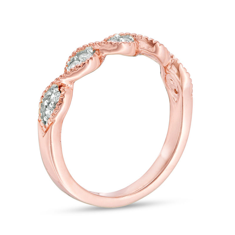 0.145 CT. T.W. Diamond Twist Vintage-Style Stackable Band in 10K Rose Gold|Peoples Jewellers