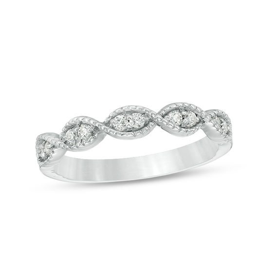 0.145 CT. T.W. Diamond Twist Vintage-Style Stackable Band in 10K White Gold