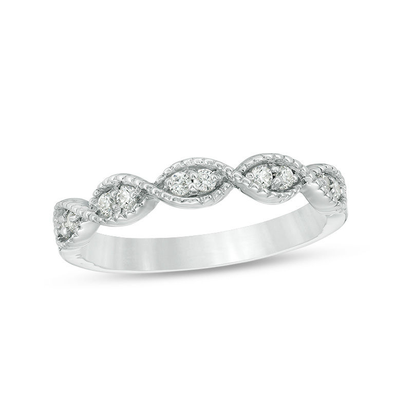 Main Image 1 of 0.145 CT. T.W. Diamond Twist Vintage-Style Stackable Band in 10K White Gold