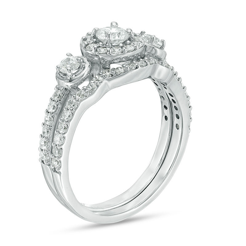 0.95 CT. T.W. Diamond Three Stone Frame Bridal Set in 10K White Gold|Peoples Jewellers