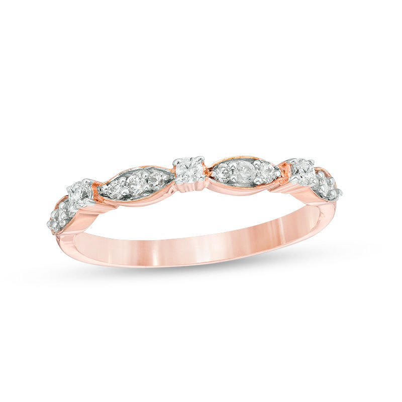 0.23 CT. T.W. Diamond Alternating Stackable Band in 10K Rose Gold
