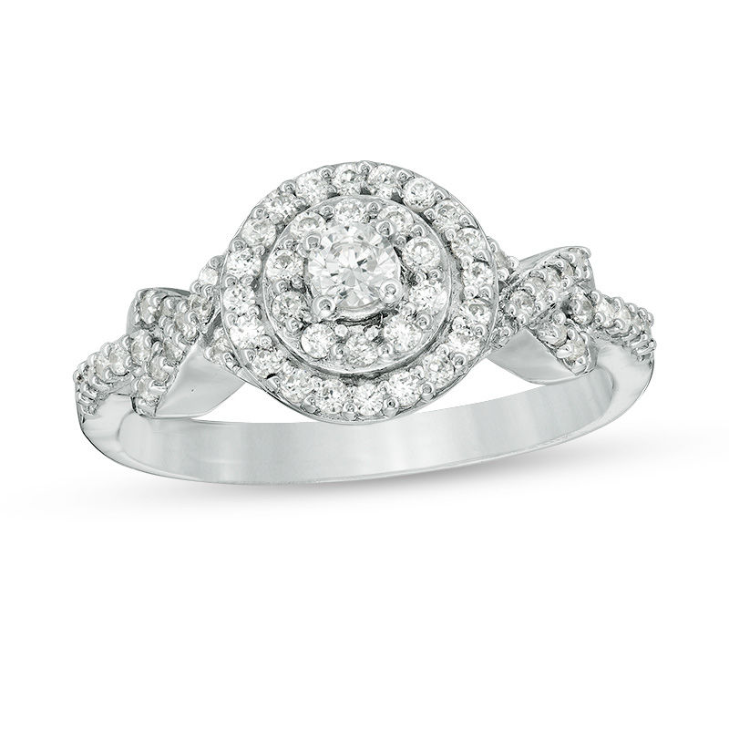 0.37 CT. T.W. Diamond Double Frame "X"-Sides Engagement Ring in 10K White Gold|Peoples Jewellers