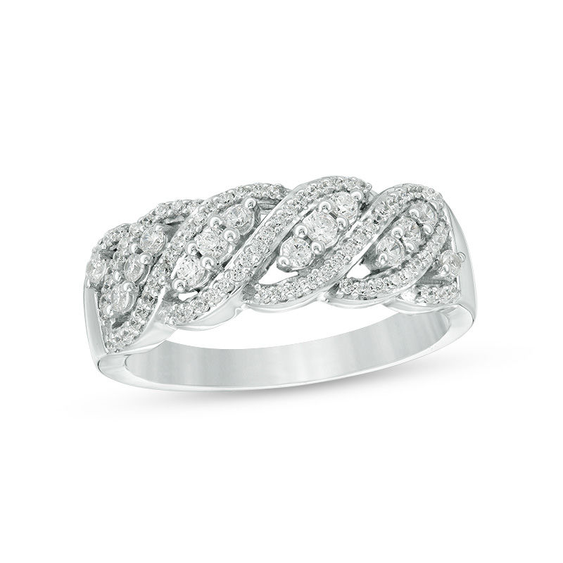 0.29 CT. T.W. Diamond Wave Band in 10K White Gold