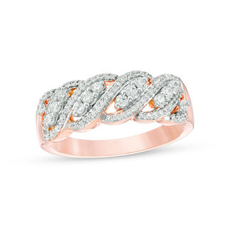 0.29 CT. T.W. Diamond Wave Band in 10K Rose Gold