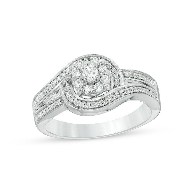 0.29 CT. T.W. Diamond Frame Bypass Engagement Ring in 10K White Gold|Peoples Jewellers