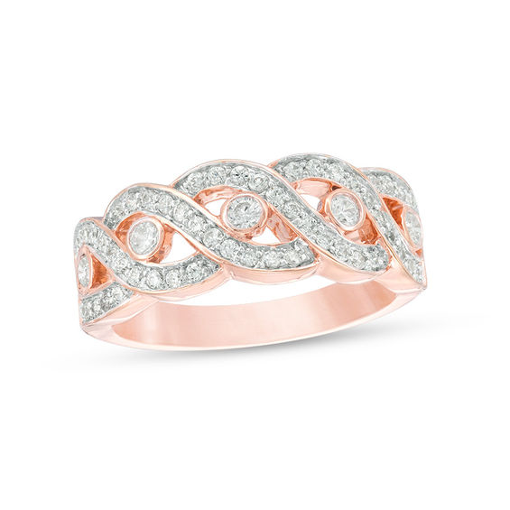 0.45 CT. T.W. Diamond Five Stone Station Wave Band in 10K Rose Gold