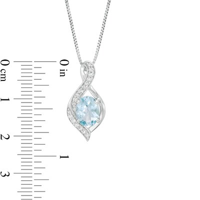 Oval Aquamarine and Lab-Created White Sapphire Flame Pendant and Drop Earrings Set in Sterling Silver