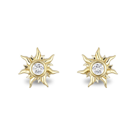 Enchanted Disney Rapunzel 0.085 CT. T.W. Diamond Solitaire Sun Stud Earrings in 10K Gold