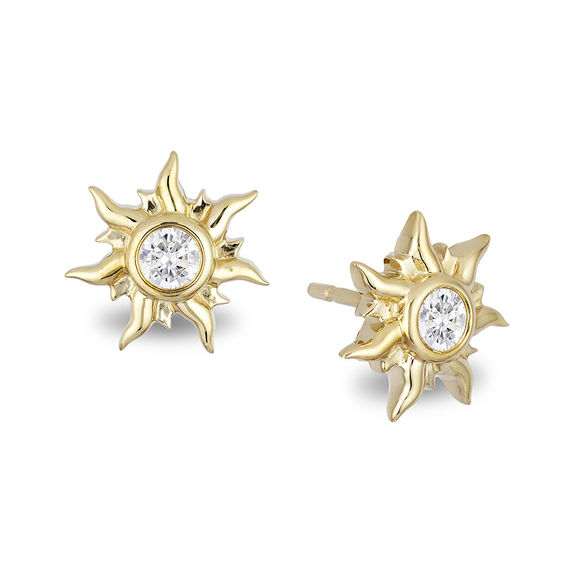 Enchanted Disney Rapunzel 0.085 CT. T.W. Diamond Solitaire Sun Stud Earrings in 10K Gold