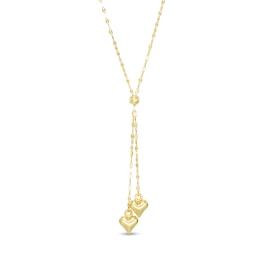 Double Heart Lariat-Style Necklace in 10K Gold