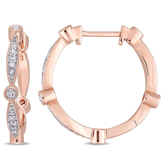 0.32 CT. T.W. Diamond Alternating Vintage-Style Hoop Earrings in 10K Rose Gold