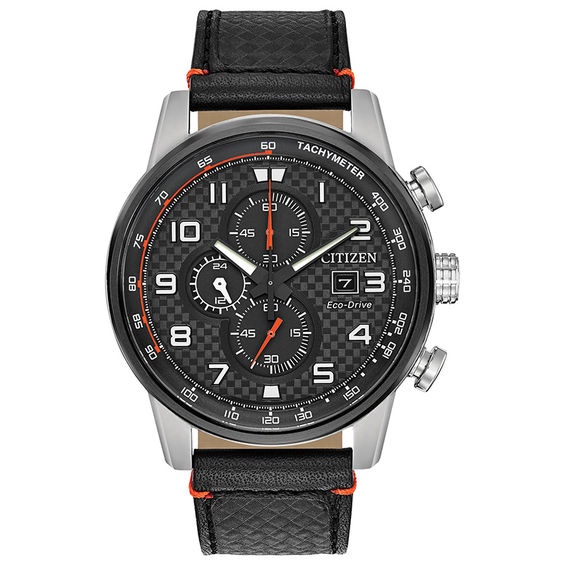 Men's Citizen Eco-Drive® Primo Chronograph Strap Watch with Black Dial (Model: CA0681-03E)