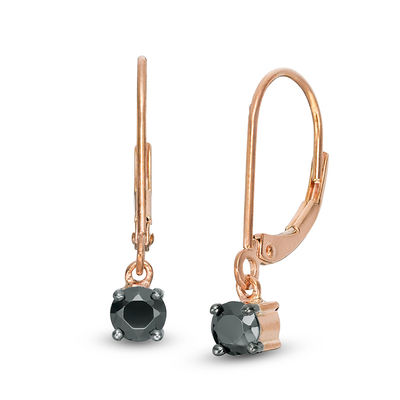 0.95 CT. T.W. Black Diamond Solitaire Drop Earrings in 10K Rose Gold