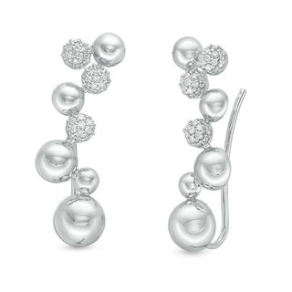 0.13 CT. T.W. Diamond Alternating Bubble Crawler Earrings in Sterling Silver