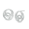 Thumbnail Image 0 of 0.20 CT. T.W. Baguette and Round Diamond Triple Circle Stud Earrings in Sterling Silver