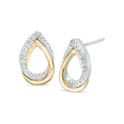 0.04 CT. T.W. Diamond Interlocking Pear-Shaped Stud Earrings in Sterling Silver and 10K Gold