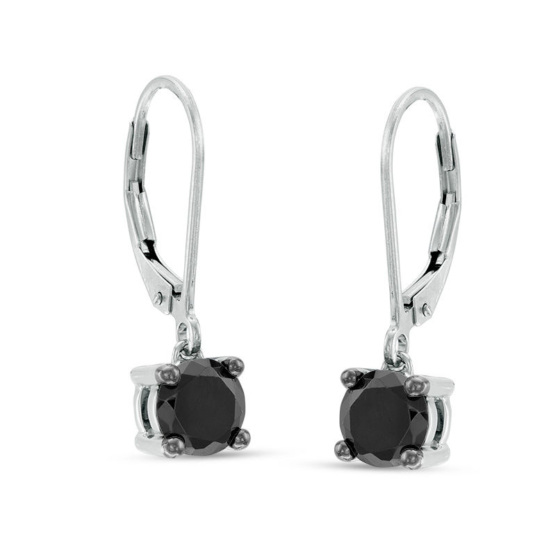 Main Image 1 of 1.45 CT. T.W. Black Diamond Solitaire Drop Earrings in 10K White Gold