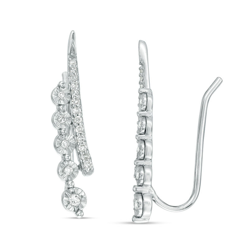 0.15 CT. T.W. Diamond Double Row Crawler Earrings in Sterling Silver|Peoples Jewellers