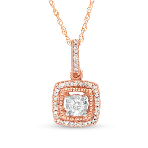 0.15 CT. T.W. Diamond Cushion Frame Vintage-Style Pendant in 10K Rose Gold