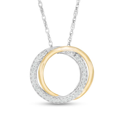 0.085 CT. T.W. Diamond Interlocking Open Circles Pendant in Sterling Silver and 10K Gold