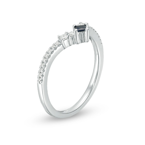 Vera Wang Love Collection Princess-Cut Sapphire and 0.146 CT. T.W. Diamond Chevron Ring in 14K White Gold