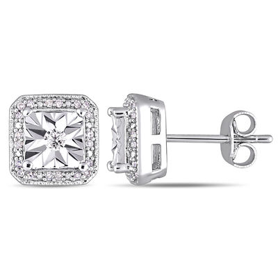 0.20 CT. T.W. Diamond Cushion Frame Stud Earrings in Sterling Silver