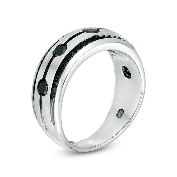 Men's 0.95 CT. T.W. Black Diamond Five Stone Band in Sterling Silver