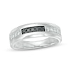 Men's 0.37 CT. T.W. Enhanced Black and White Diamond Brick-Patterned Band in 10K White Gold