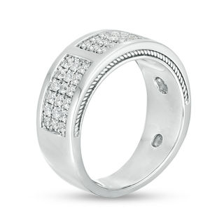 Men's 0.95 CT. T.W. Diamond Brick-Patterned Ring in 10K White Gold