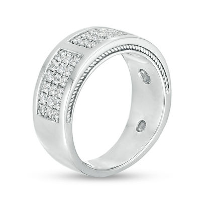 Men's 0.95 CT. T.W. Diamond Brick-Patterned Ring in 10K White Gold