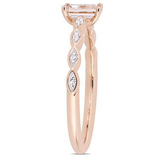 Emerald-Cut Morganite and 0.04 CT. T.W. Diamond Art Deco Promise Ring in 10K Rose Gold