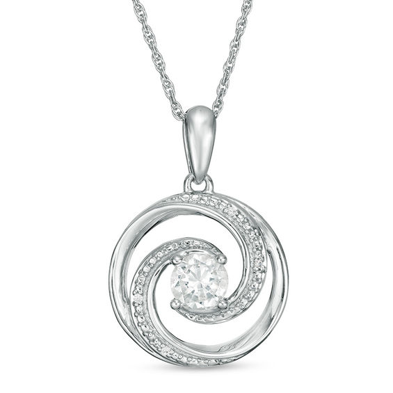 5.0mm Lab-Created Sapphire and Diamond Accent Beaded Circular Wave Pendant in Sterling Silver