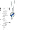 Graduated Lab-Created Blue Sapphire Beaded Swirl Ribbon Three Stone Pendant in Sterling Silver