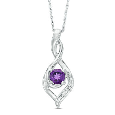 3.0mm Amethyst and Diamond Accent Beaded Infinity Flame Pendant in Sterling Silver