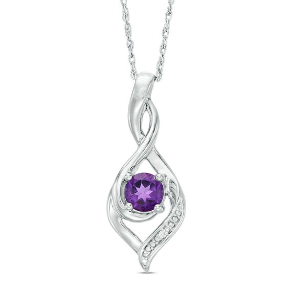 3.0mm Amethyst and Diamond Accent Beaded Infinity Flame Pendant in Sterling Silver