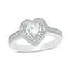 5.0mm Heart-Shaped Lab-Created Sapphire and Diamond Accent Beaded Frame Vintage-Style Ring in Sterling Silver