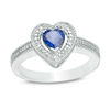 Thumbnail Image 1 of 5.0mm Heart-Shaped Lab-Created Blue Sapphire and Diamond Accent Beaded Frame Vintage-Style Ring in Sterling Silver