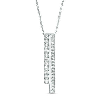 Lab-Created White Sapphire Double Bar Pendant in 10K White Gold