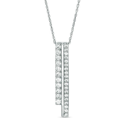 Lab-Created White Sapphire Double Bar Pendant in 10K White Gold