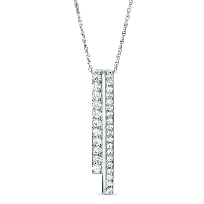 Lab-Created White Sapphire Double Bar Pendant in 10K White Gold|Peoples Jewellers