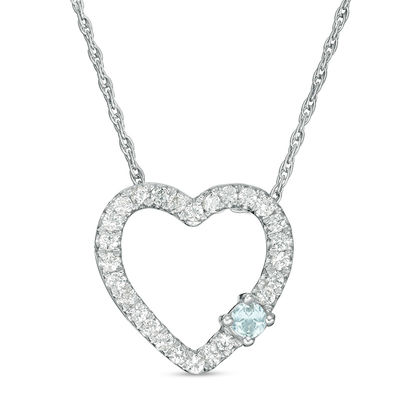 Aquamarine and Lab-Created White Sapphire Heart Pendant in 10K White Gold