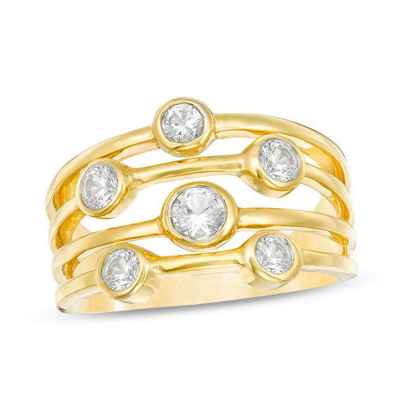 Bezel-Set Lab-Created White Sapphire Multi-Row Ring in Sterling Silver with 14K Gold Plate