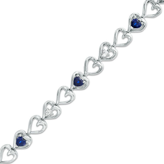 4.0mm Lab-Created Blue and White Sapphire Hearts Bracelet in Sterling Silver - 7.5"