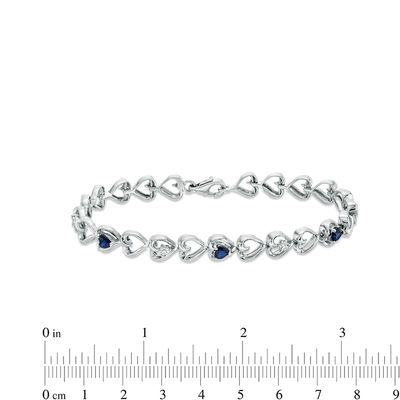 4.0mm Lab-Created Blue and White Sapphire Hearts Bracelet in Sterling Silver - 7.5"