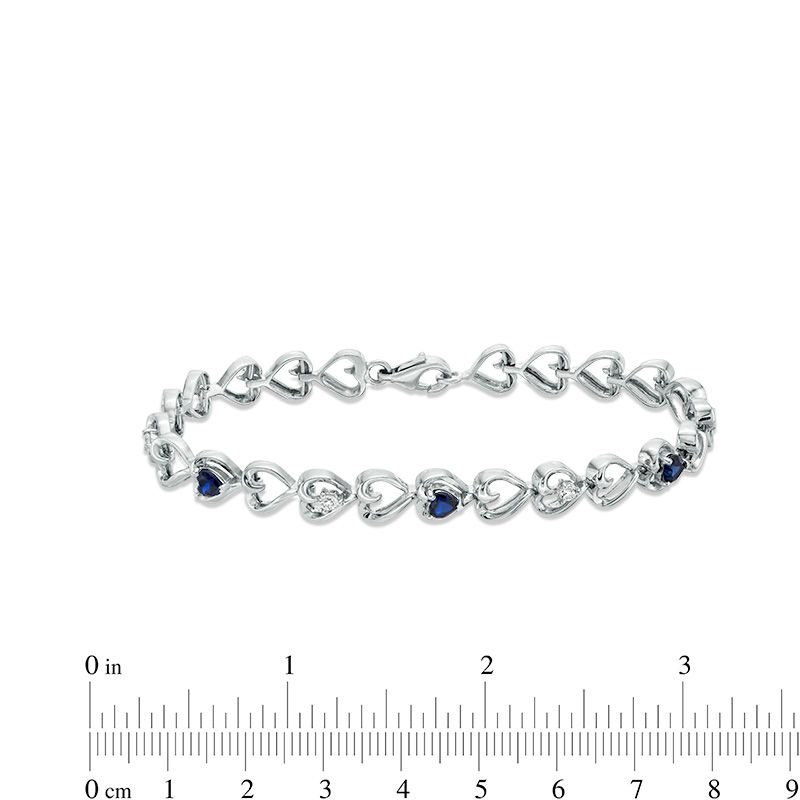 4.0mm Lab-Created Blue and White Sapphire Hearts Bracelet in Sterling Silver - 7.5"|Peoples Jewellers