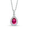 Thumbnail Image 0 of Pear-Shaped Lab-Created Ruby and White Sapphire Frame Pendant in 10K White Gold