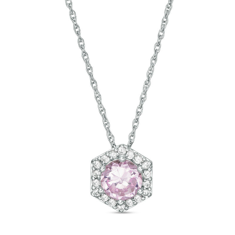 6.0mm Lab-Created Pink and White Sapphire Hexagon Frame Pendant in Sterling Silver|Peoples Jewellers