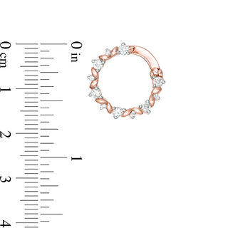 Lab-Created White Sapphire Leaf Motif Circle Hoop Earrings in 10K Rose Gold